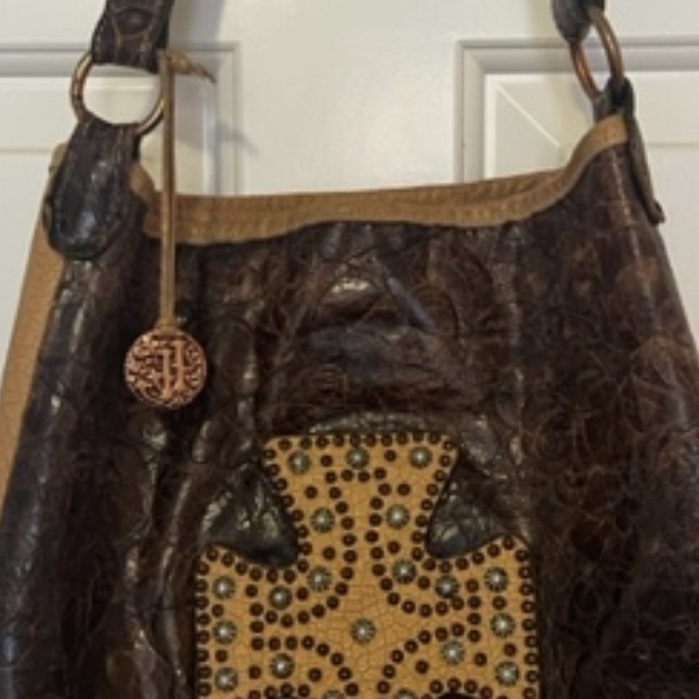 Double J Saddlery Leather Handbag Large with Studded Cross and Handle